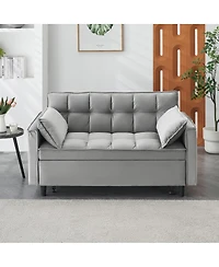 Maison Boucle 55 Inch Pull Out Sleeper Loveseat Sofa Bed, Convertible Velvet Couch with Pillows and Side Storage Pockets