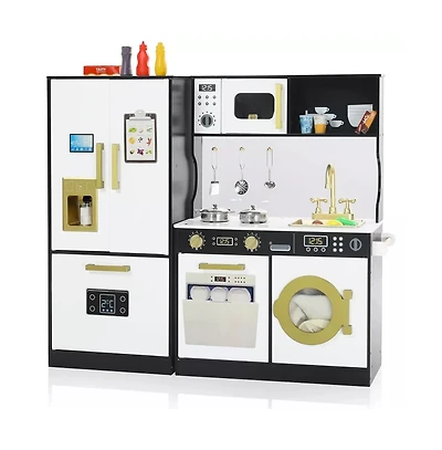 Kinder King Pretend Play Kitchen Wooden Toy Set for Kids with Sounds, Utensils, Oven & Microwave, Gift Age 3+