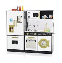 Kinder King Pretend Play Kitchen Wooden Toy Set for Kids with Sounds, Utensils, Oven & Microwave, Gift Age 3+