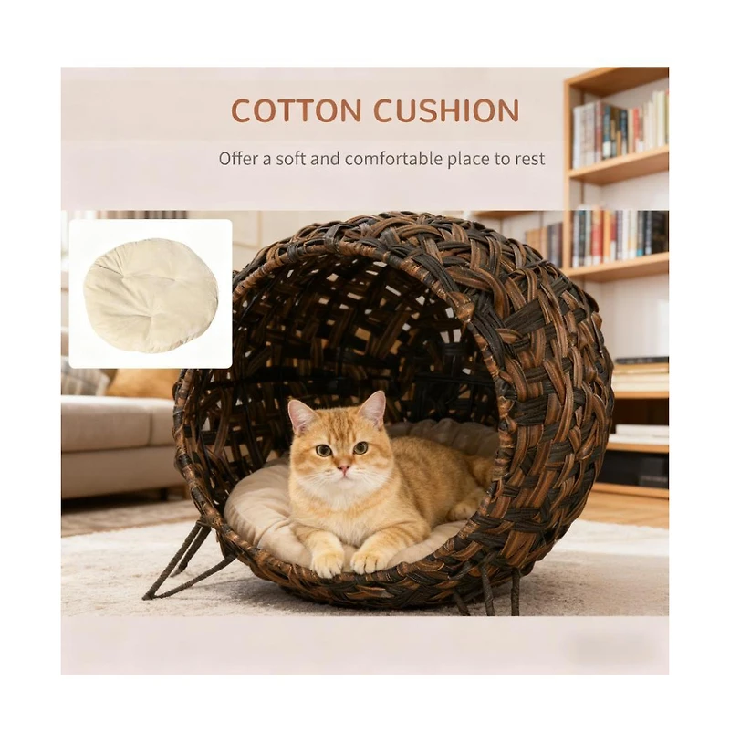 Zeus & Ruta Hand Woven Banana Leaf Elevated Cat Bed with Cushion