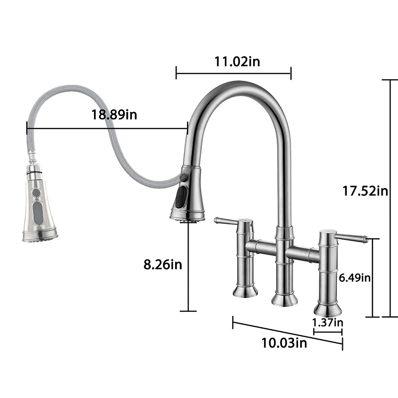 Boyelliving 3 Hole Kitchen Faucet with Pull Down Sprayer, Double Handle Sink Brass Vintage Faucets