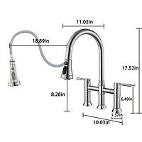 Boyelliving 3 Hole Kitchen Faucet with Pull Down Sprayer, Double Handle Sink Brass Vintage Faucets