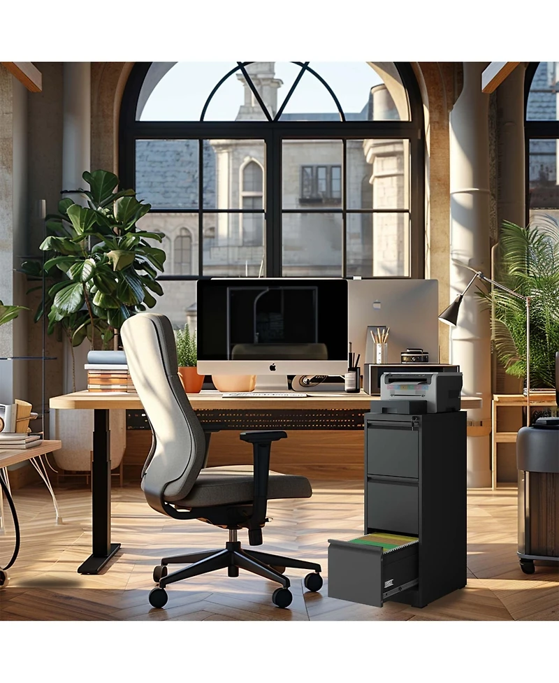 Boyel Living 3 Drawer Metal Vertical File Cabinet with Lock Office Home Steel Vertical File Cabinet for A4 Legal/Letter Size