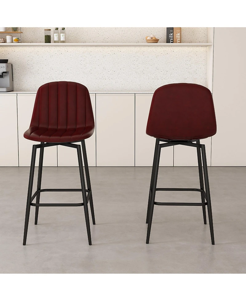 Boyel Living Set of 2 Modern Pu Leather Bar Stools with Swivel Base