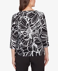 Alfred Dunner Petite Classic Floral Linework Side Tie Ruched Top