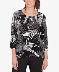 Alfred Dunner Petite Classic Geometric Sharkbite Hem Top with Necklace
