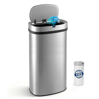 Mega Casa 18-Gallon Motion Sensor Stainless Steel Trash Can with 26 Trash Bags, Oval Automatic Touchless Kitchen Waste Bin with Silent Lid