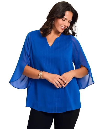 Avenue Women's Lurex Stripe Tulip Sleeve Blouse