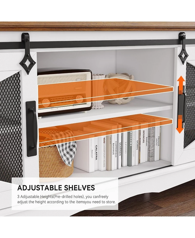 gaomon Modern Tv Stand for Living Room 65" Entertainment Center with Storage Sliding Barn Doors and Adjustable Shelf White