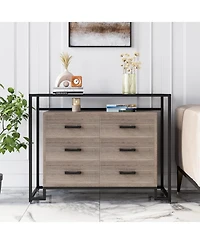 gaomon Kitchen Pantry Cabinet with Glass Doors, 6 Drawers, Microwave Rack, Versatile Storage, Mobile Casters, Dining Room Organizer