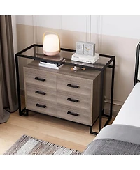 gaomon Kitchen Pantry Cabinet with Glass Doors, 6 Drawers, Microwave Rack, Versatile Storage, Mobile Casters, Dining Room Organizer