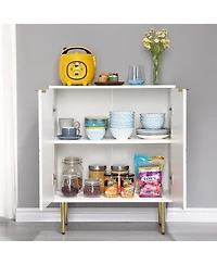 gaomon White Storage Cabinet with 2 Doors, Diamond Pattern, Gold Handles, Adjustable Shelves, Modern Living Room Organizer