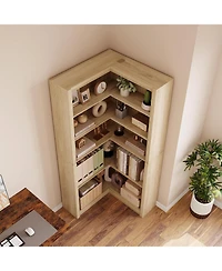 gaomon 5-Tier Farmhouse Corner Bookcase, 71.8" L-Shaped Wood Display Shelf with Storage, Living Room, Home Office