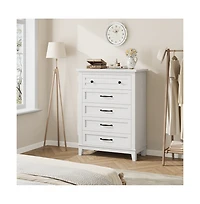 gaomon 5-Drawer White Freestanding Wooden Chest, 41.3" Tall, Vertical Dresser for Living Room, Bedroom, Entryway