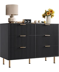 gaomon 6-Drawer Modern Fluted Dresser, Wide Chest with Deep Drawers, Wooden Organizer for Living Room, Hallway, Kids Room, Black