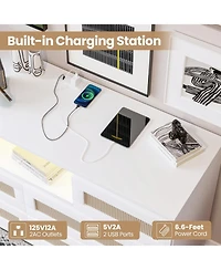 gaomon Natural Rattan Dresser for Bedroom, Led Light and Charging Station, Modern Chest Organizer
