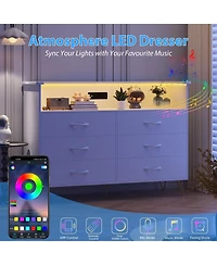 gaomon 6 Drawer Pink Dresser for Bedroom with Led Light, Modern Storage Chest Organizer