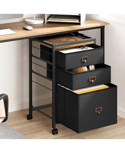 gaomon 3-Drawer Compact Mobile Filing Cabinet with Stylish Fabric, Storage Solution with Legs & Wheels, Bedroom, Black