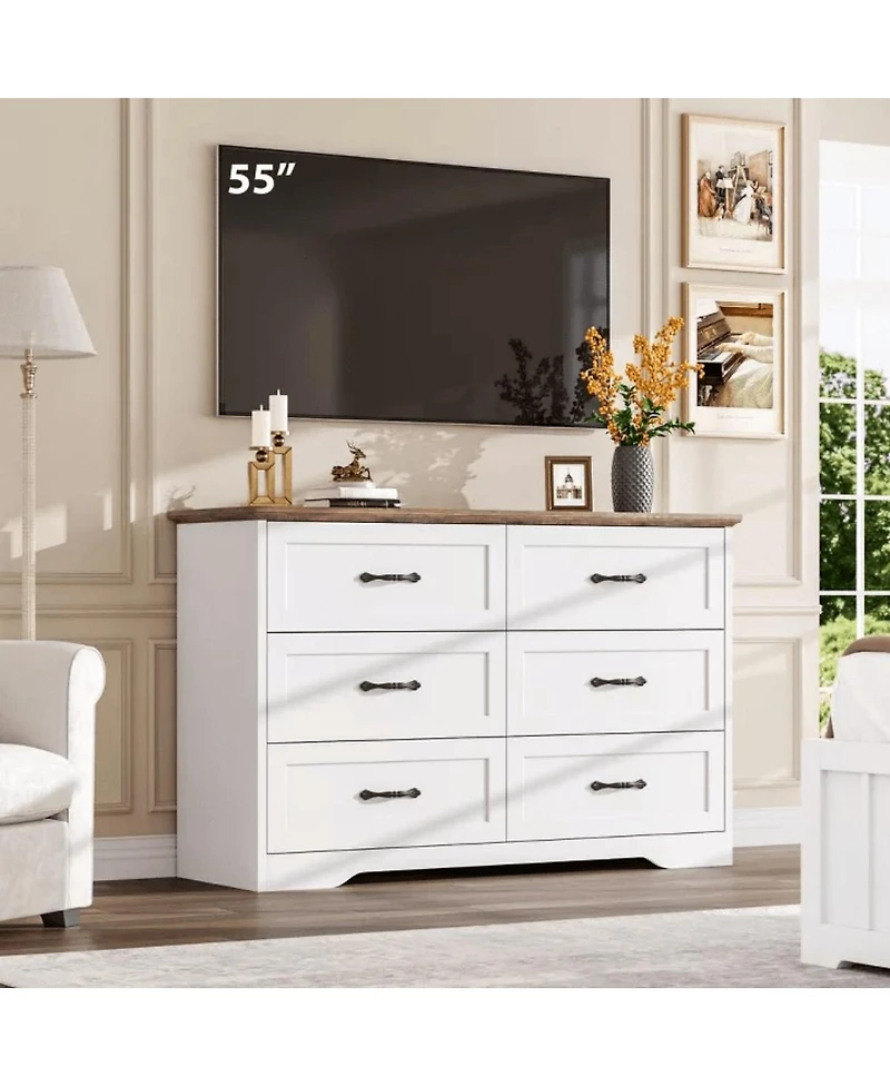 gaomon 6-Drawer Modern Dresser with Wide Metal Handle, Closet Organizer Storage Chest, Clothes Cabinet for Bedroom, Living Room, Gray