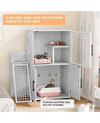 gaomon Modern Cat Litter Box Enclosure, Dual Layer Hidden Washroom, Sturdy Ladder, Indoor Cat Cabinet, White