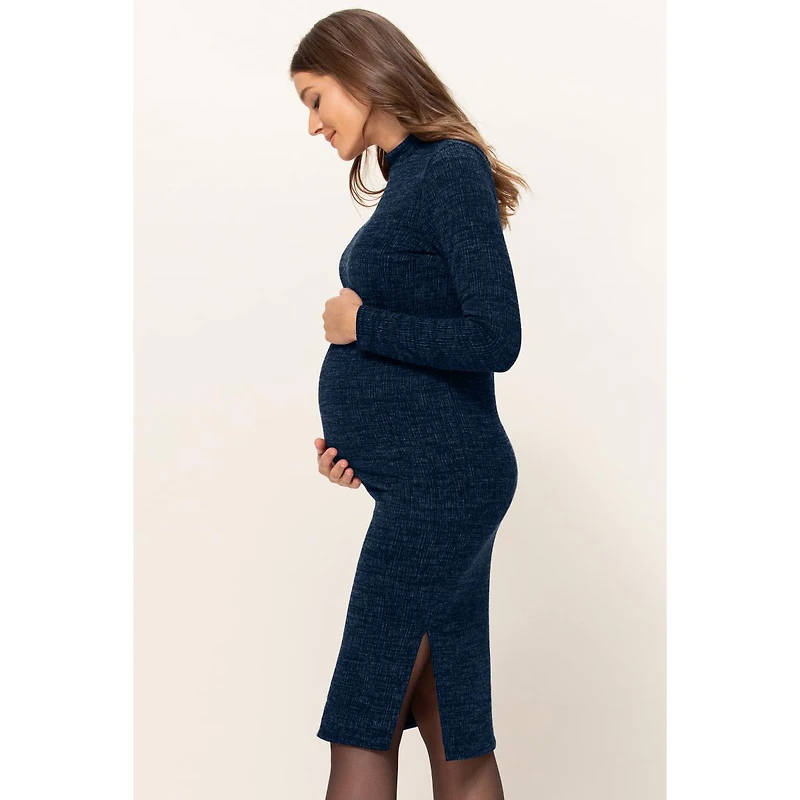 Hello Miz Maternity Mock Neck Long Sleeve Side Slit Sweater Dress