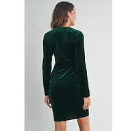 Hello Miz Maternity Long Sleeve Velvet V Neck Wrap Dress