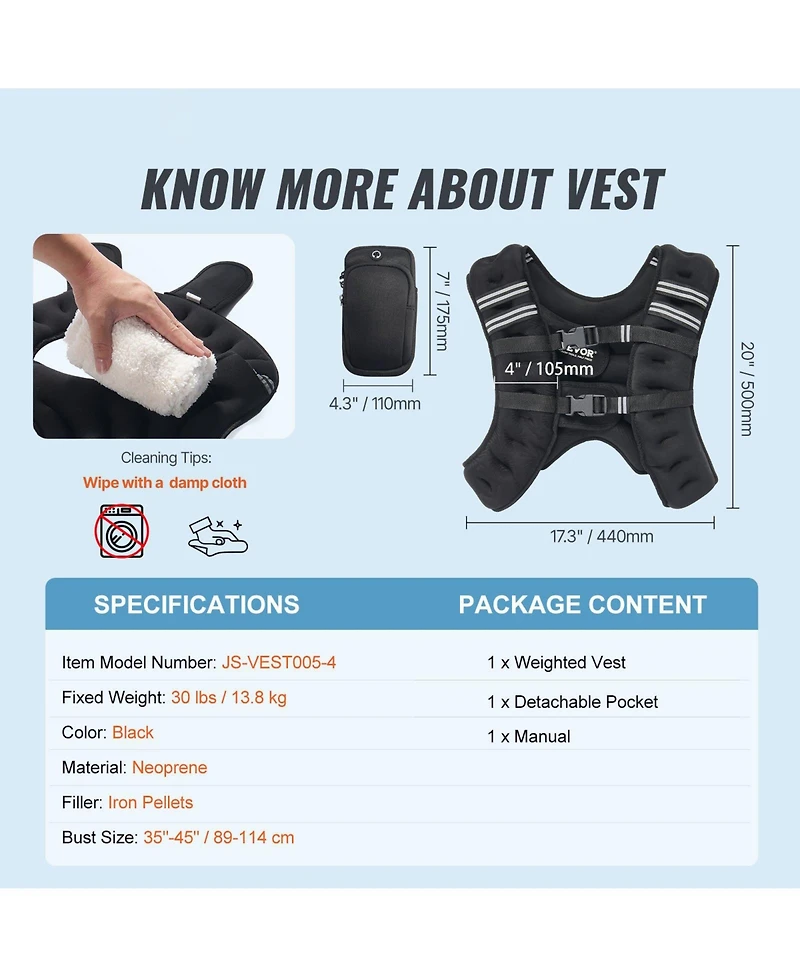 Mecale Weighted Vest, 30lb Adjustable Training Vest with Reflective Stripe
