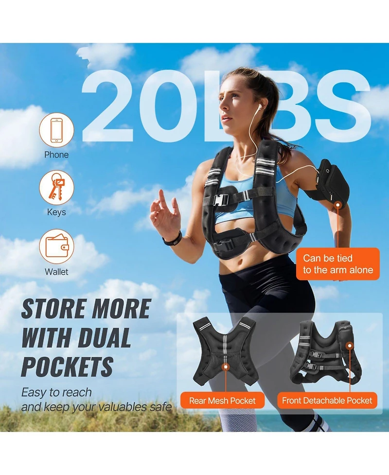 Mecale Weighted Vest, 20 lb Adjustable Training Vest with Reflective Stripe and Buckle for Men and Women