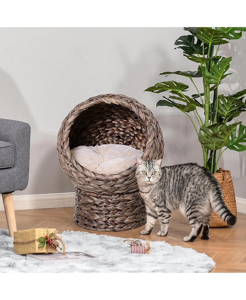 Zeus & Ruta Handwoven Egg-shaped Elevated Gray Cat Bed with Cushion 23.5in H