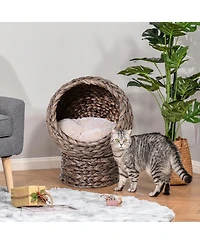 Zeus & Ruta Handwoven Egg-shaped Elevated Gray Cat Bed with Cushion 23.5in H