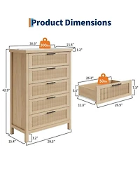 gaomon 5-Drawer Modern Fluted Dresser Bedroom Chest, Fluted Drawers with Metal Handle, Large Storage Cabinet for Nursery, Living Room