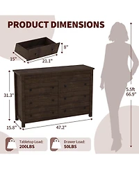 gaomon 6-Drawer Farmhouse Dresser Bedroom Wooden Chest of Drawers, Fluted Tv Stand Storage Cabinet for Living Room, Hallway, Office