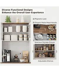 gaomon Kitchen Cabinet with Glass Doors, Large Drawer, Adjustable Shelves, Cable Hole, Anti-Tilt Storage, White