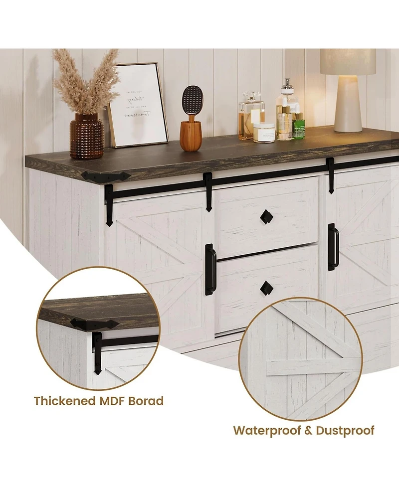 gaomon 4-Drawer Farmhouse Painted Engineered Wood Dresser, Sliding Barn Doors, Removable Divider, Bedroom