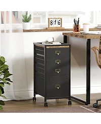 gaomon 3-Drawer Plus Compact Mobile Filing Cabinet, Stylish Fabric Storage Solution, Legs & Wheels, Bedroom