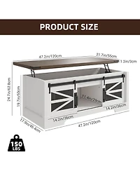 gaomon Lift-Top Coffee Table, 47.2" Rustic Wood, Multifunctional Convertible Center Table with Ample Storage, Living Room