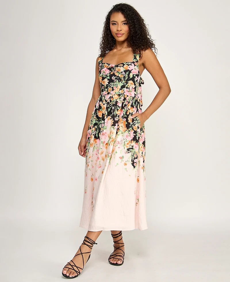 Seni & Cade Juniors' Floral Sweetheart Neck Midi Dress