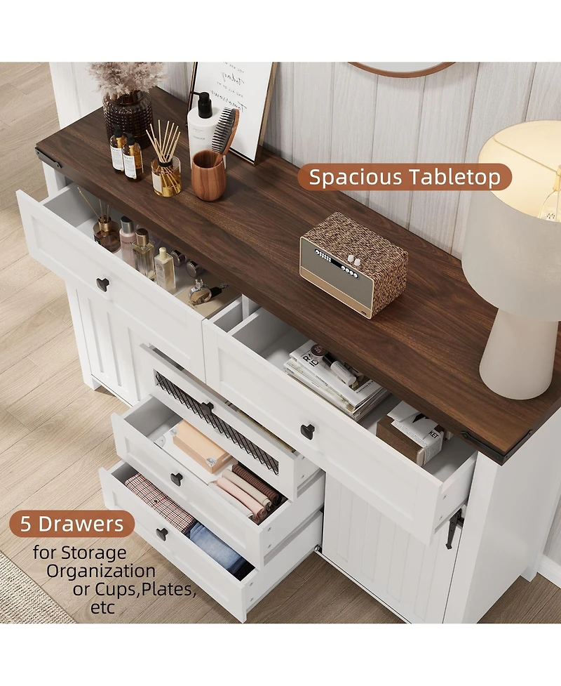 gaomon Kitchen Sideboard with Sliding Barn Doors, 5 Drawers, 0.98" Thick Top Plate, Storage Cabinet