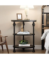 gaomon Round 3-Tier Side Table with Shelves, Small Space Coffee Table, High Load Capacity, Easy Assembly, Dark Oak