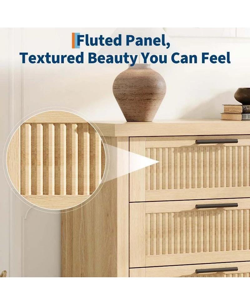 gaomon6-Drawer Modern Fluted Dresser Bedroom Chest, Fluted Drawers with Metal Handle, Large Storage Cabinet for Nursery, Living Room