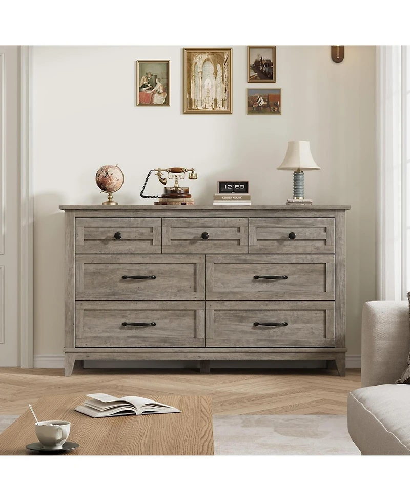 gaomon 7-Drawer Gray Freestanding Dresser 54" Wide, Large Storage Closet Organizer Chest for Living Room, Entryway, Bedroom