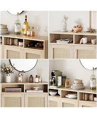 gaomon 2 Sets Rattan Sideboard Cabinet with 2 Doors & Shelf, Modern Boho Farmhouse Buffet Storage, Coffee Bar, Natural