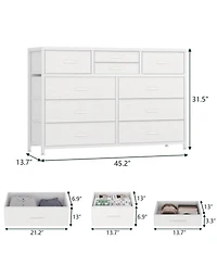 gaomon 10-Drawer Modern Fabric Dresser for Bedroom, Large Storage Chest, 45" Tv Stand, Living Room, Hallway Organizer