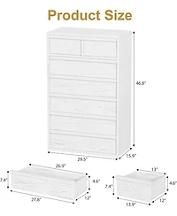 gaomon 7-Drawer Modern Tall Wooden Dresser, 46" Large Storage Chest Organizer for Bedroom, Living Room, Nursery, White