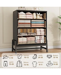 gaomon 4 Drawer Black Polished Engineered Wood Dresser, Chic Cabinet Legs, Waterproof Top, Anti-Tip, Modern Bedroom