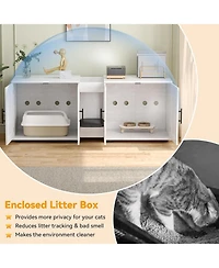 gaomon Double Room Cat Litter Cabinet, Stylish Storage Litter Box Enclosure for Two Cats, Cat Mat, Organizer, White