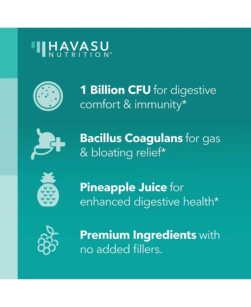 Havasu Nutrition Probiotic Gummies, Supports Digestion and Gut Health, Strawberry Raspberry Flavor, 60ct