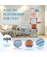 Aostirmotor 71'' Cat Tree with large condo removable flower cushion