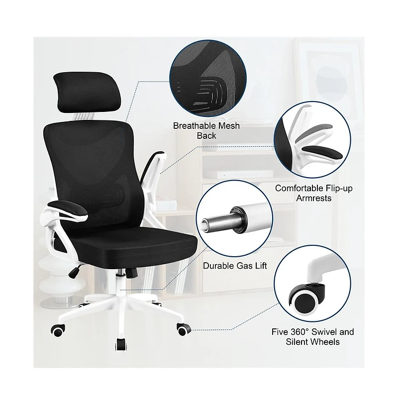 Yaheetech High Back Office Chair with 90° Flip-up Armrest