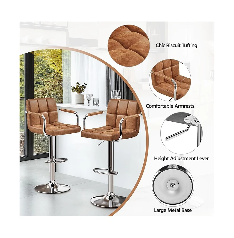 Yaheetech 2PCS Pu Leather Swivel Stools Adjustable Kitchen Chairs